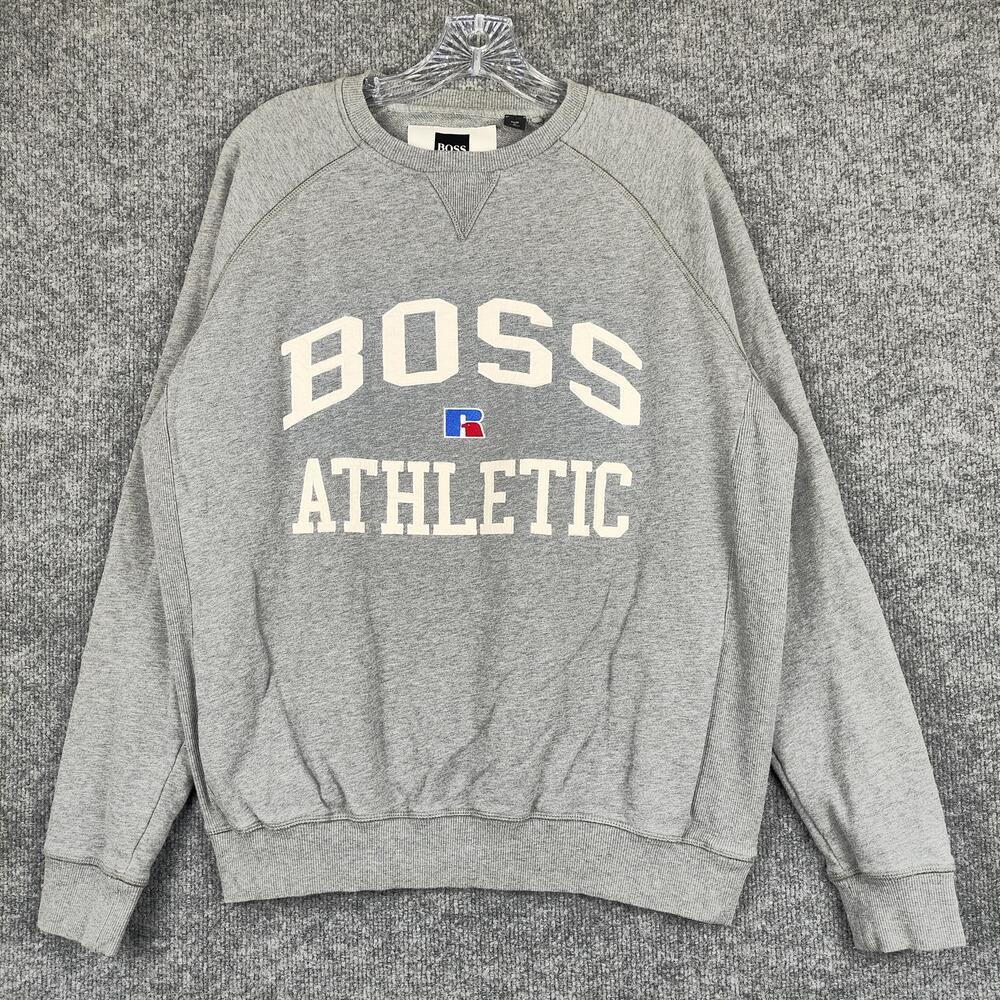 Hugo Boss Sweatshirt Mens Medium Gray Boss Russell Athletic Crewneck Fleece